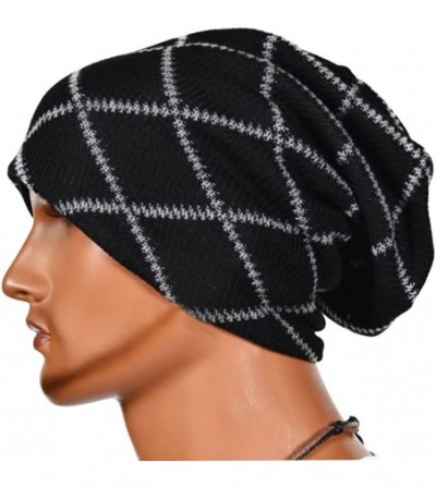 Skullies & Beanies Mens Women's Outdoor Warm Knit Skiing Slouchy Baggy Skull Beanie Hat Cap - Black - CM128OYGQRL