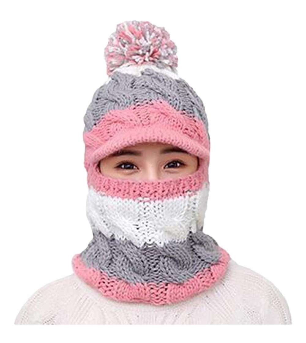 Skullies & Beanies Women Ladies Winter Hats Knit Warm Hat Conjoined Cap Hat Set - Pink - CA18KKU2ZUA