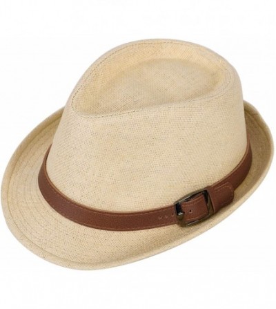 Fedoras Men/Women's Hiking Camping Straw Fedora Hat w/PU Leather Belt - Natural - CB18CRG0D0O