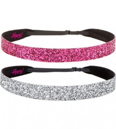 Headbands Women's Adjustable Non Slip Wide Bling Glitter Headband Silver Multi Pack - Silver & Hot Pink - CM11RV721V3
