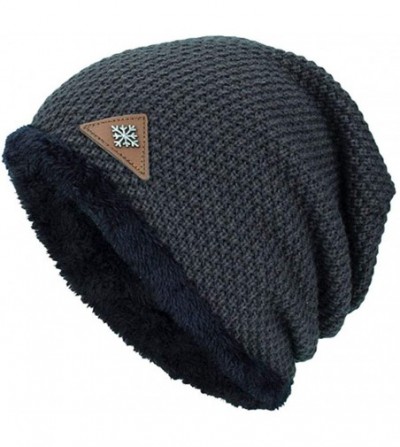 Skullies & Beanies Men Winter Skull Cap Beanie Large Knit Hat with Thick Fleece Lined Daily - P - Grey - CG18ZGS3GMK