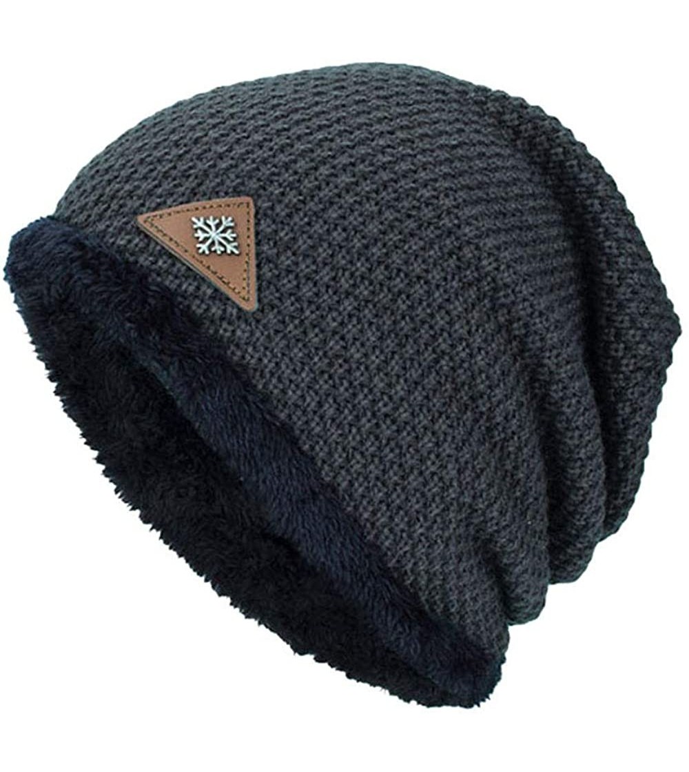 Skullies & Beanies Men Winter Skull Cap Beanie Large Knit Hat with Thick Fleece Lined Daily - P - Grey - CG18ZGS3GMK