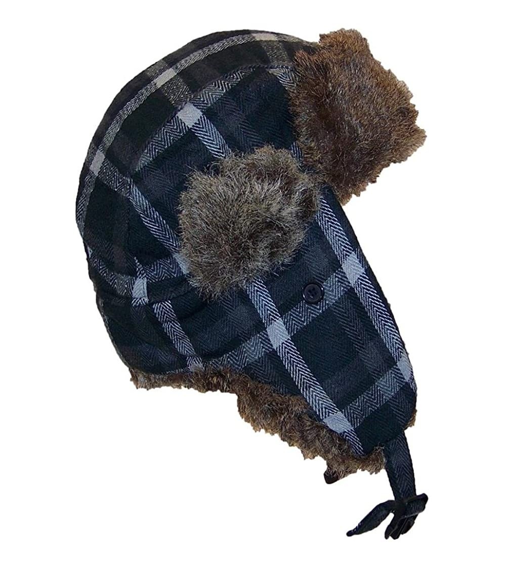 Bomber Hats Adult Plaid Russian/Trapper Winter Hat w/Soft Faux Fur(One Size) - Black/Gray - C211OV75FSH