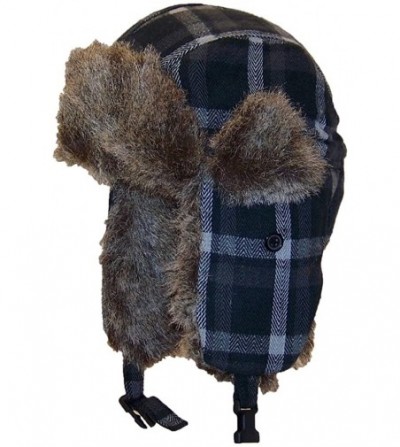 Bomber Hats Adult Plaid Russian/Trapper Winter Hat w/Soft Faux Fur(One Size) - Black/Gray - C211OV75FSH