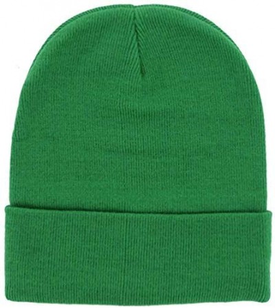 Skullies & Beanies Plain Knit Cap Cold Winter Cuff Beanie (40+ Multi Color Available) - Green - C311OMKKQMX