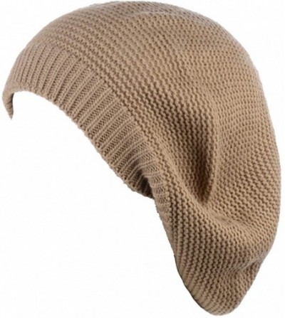 Berets JTL Beret Beanie Hat for Women Fashion Light Weight Knit Solid Color - 2pcs-pack Beige and Black - CV18QDYON0Q