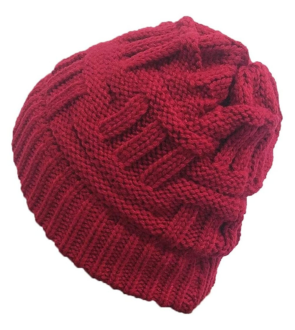 Skullies & Beanies New Women Keep Warm Winter Casual Knitted Hat Wool Hemming Hat Ski Hat - Red5 - C01932L6GSM