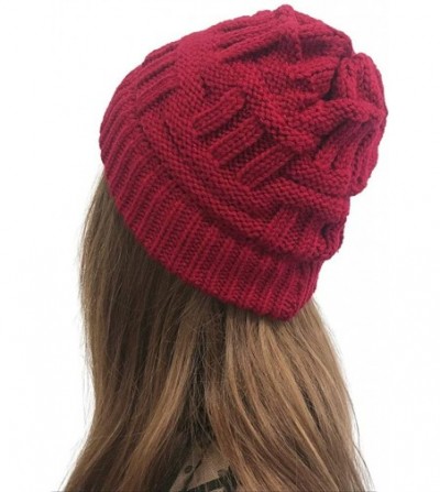 Skullies & Beanies New Women Keep Warm Winter Casual Knitted Hat Wool Hemming Hat Ski Hat - Red5 - C01932L6GSM