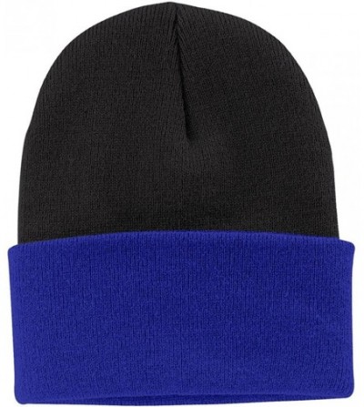 Skullies & Beanies Knit Beanie Caps in 24 - Black/ Athletic Royal - CN11APLHSCD