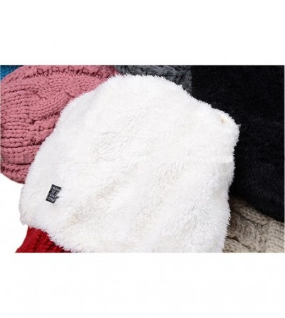 Skullies & Beanies Women's Faux Fur Pom Pom Fleece Lined Knitted Slouchy Beanie Hat Cap - Dark Gray - CJ1299E634B