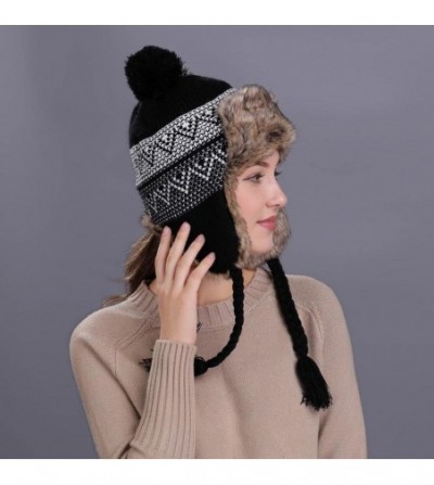 Skullies & Beanies Women Knit Wool Beanie Hat Winter Warm Ski Cap with Ear Flaps - Black - CZ187NQKO84