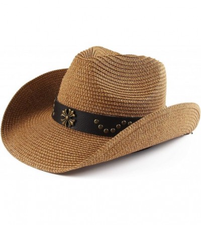 Cowboy Hats Adult Sun Straw Western Cowboy Hat Colored - Khaki - CF18QWYK5G0