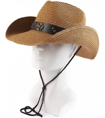 Cowboy Hats Adult Sun Straw Western Cowboy Hat Colored - Khaki - CF18QWYK5G0