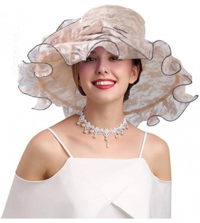 Sun Hats Women's Organza Kentucky Derby Church Fascinator Hat Wide Brim Summer Sun Hat for Bridal Tea Party Wedding - C818TMX...