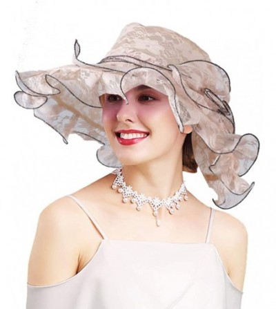 Sun Hats Women's Organza Kentucky Derby Church Fascinator Hat Wide Brim Summer Sun Hat for Bridal Tea Party Wedding - C818TMX...