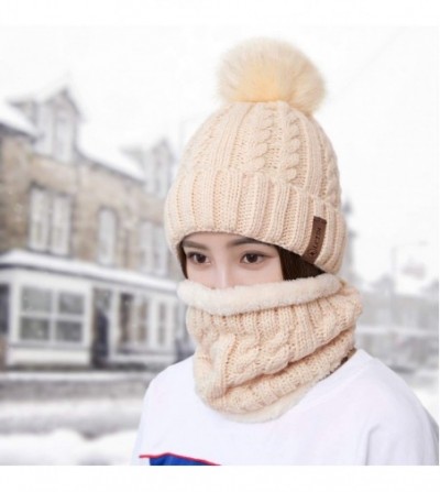 Skullies & Beanies Womens Pom Beanie Hat Scarf Set Girls Cute Winter Ski Hat Slouchy Knit Skull Cap with Fleece Lined - CO18K...