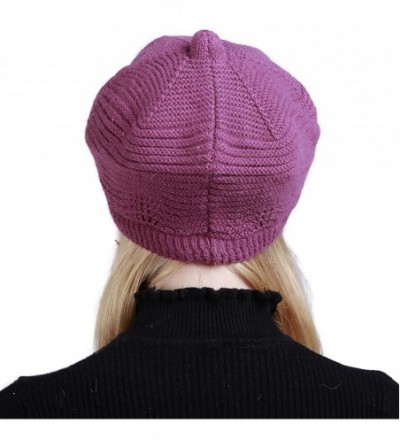 Skullies & Beanies Women's Winter Warm Slouchy Cable Knit Beanie Skull Hat with Visor - A-rose Red - CV18HK49ZQ5