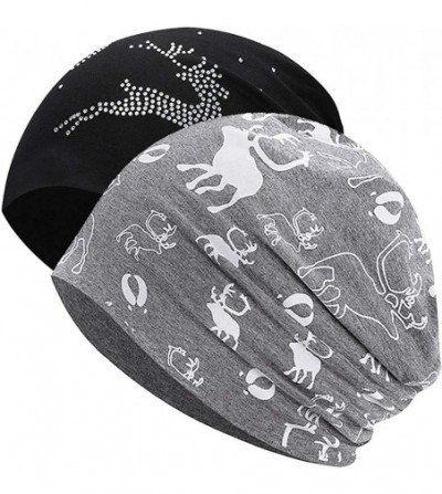 Skullies & Beanies Womens Cotton Beanie Chemo Caps for Cancer Patients - 2pack Black / Grey - CG194R0INXM