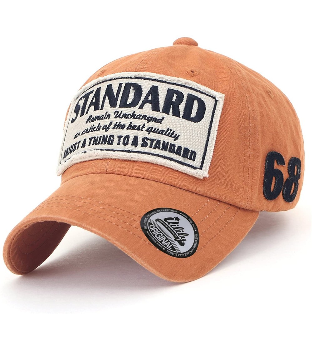 Baseball Caps Washed Cotton Patch Baseball Cap Standard Embroidery Casual Trucker Hat - Orange - C518C3U87OQ