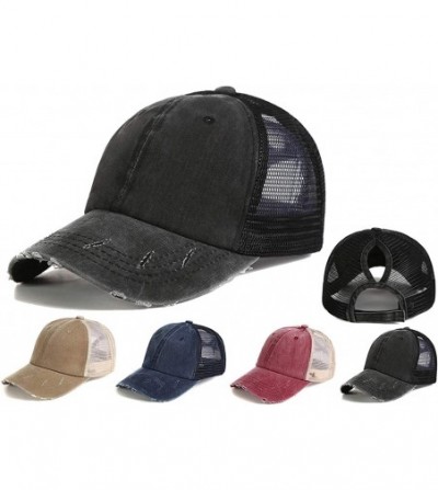 Baseball Caps Ponytail Baseball Cap Retro- Messy Visor Dad Hat Ponycaps Adjustable Cotton and Twill Mesh Trucker Caps - Black...