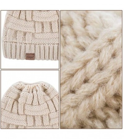 Skullies & Beanies Womens High Messy Bun Beanie Hat with Ponytail Hole- Winter Warm Trendy Knit Ski Skull Cap - Beige - C118X...