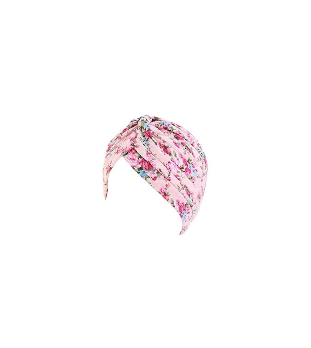 Skullies & Beanies Women's Cotton Turban Head Wrap Cancer Chemo Beanies Cap Headwear Cap Bonnet Hair Loss Hat - Pink - CD18W0...