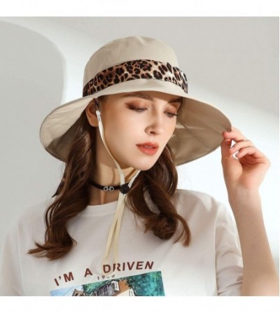 Sun Hats Women Summer Beach Hat Foldable Sun Hats with UV Sun Protection Packable Summer Hats - Leopard Print-beige - CU196Y9...
