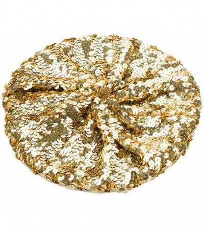 Berets Women's Fashion Fun Sparkle Sequins Shimmer Stretch Beret Beanie Hat - Gold - CA12J28GRQD