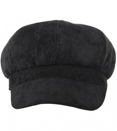 Newsboy Caps Women Corduroy 8 Panel Newsboy Cabbie Cap Peaked Beret Hat - Black - CR18620IS9Z