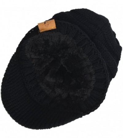 Skullies & Beanies Mens Slouch Beanie Vintage Knit Cadet Cabbie Skull Cap with Visor B319 - Ribbed-black - CB1874MA4L3