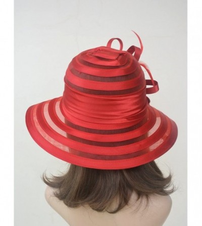 Sun Hats Womens Solid Color Satin Church Wedding Kentucky Derby Sun Hat A214 - Red - CI11PU7652H