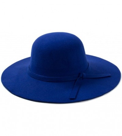 Fedoras Ladies Woolen Fedoras Hat Royal Blue Winter Elegant Vintage Hats with A Wide Brim British Bow Tie Felt Hats - CE18QHE...