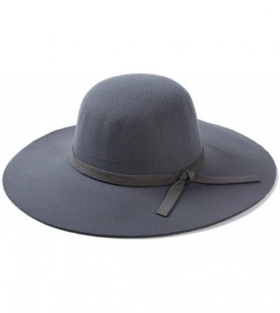 Fedoras Ladies Woolen Fedoras Hat Royal Blue Winter Elegant Vintage Hats with A Wide Brim British Bow Tie Felt Hats - CE18QHE...