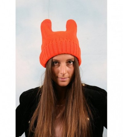 Skullies & Beanies Women's Winter Knit Bunny Ear Beanie 335HB - Orange - CC11F8Y0EGZ