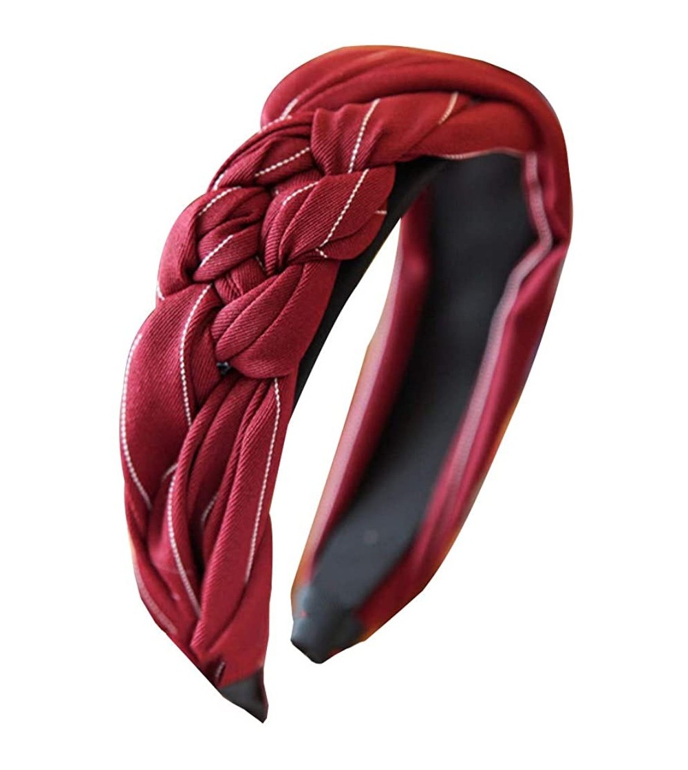 Headbands Women Hairband Wide Hair Hoops Stripes Headband Elegant Cloth Wrapped with Twisted Knot - Red - CF18T3SSZUI