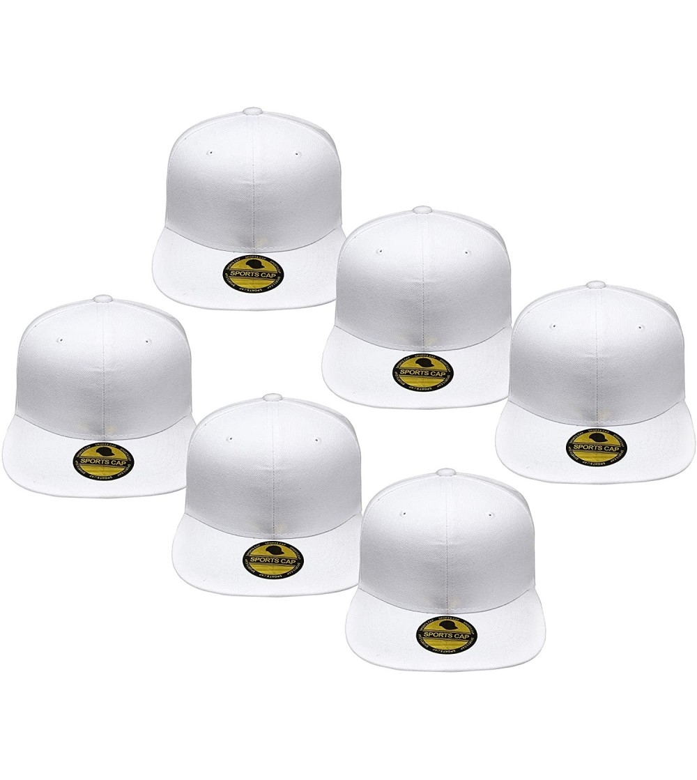Baseball Caps Plain Blank Flat Brim Adjustable Snapback Baseball Caps LOT 6 Pack - White - CV18W0ORO6K