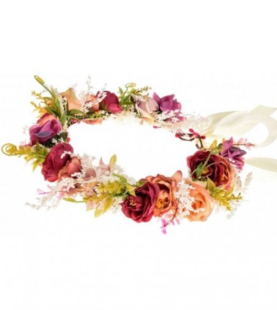 Headbands Handmade Rose Flower Wreath Crown Halo for Wedding Festivals - A - CM193ZZSNSM