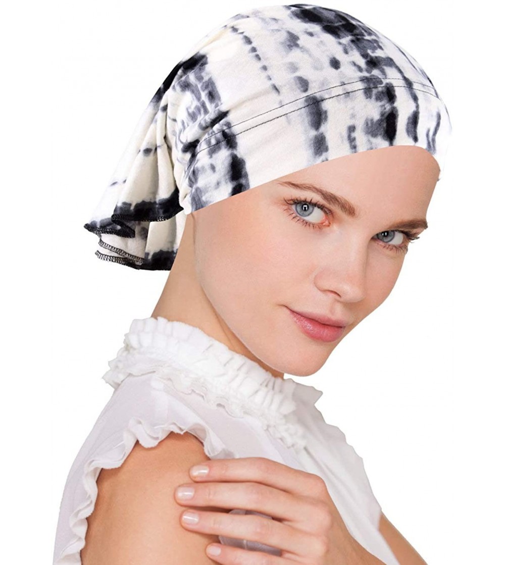 Skullies & Beanies Womens Ruffle Chemo Hat Beanie Scarf- Soft Turban Bandana Head Wrap for Cancer - 20- Tie Dye Black - C312J...