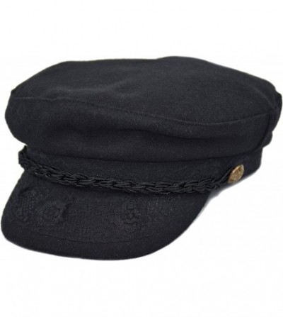 Newsboy Caps Men's Wool Greek Fisherman Hat Newsboy Fiddler Sailor Cap - Black - CG189YL7ESY