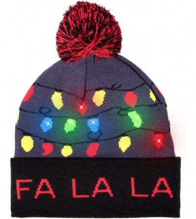 Skullies & Beanies LED Light-up Knitted Ugly Sweater Holiday Xmas Christmas Beanie - 3 Flashing Modes (FA La La Beanie) - CQ1...