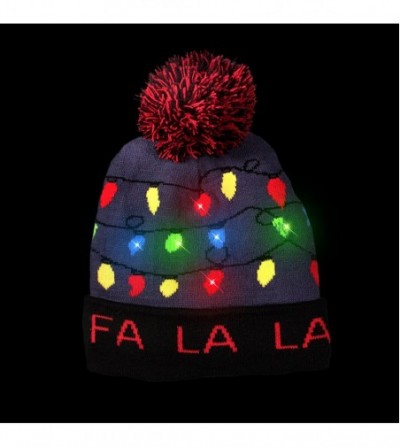 Skullies & Beanies LED Light-up Knitted Ugly Sweater Holiday Xmas Christmas Beanie - 3 Flashing Modes (FA La La Beanie) - CQ1...