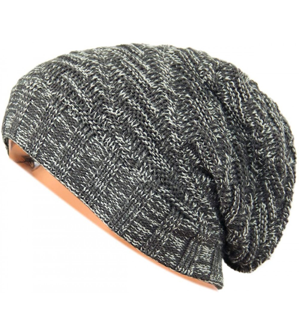 Skullies & Beanies Unisex Adult Winter Warm Slouch Beanie Chunky Baggy Skull Cap Stretchy Knit Hat Oversized - Grey - CC128YZ...