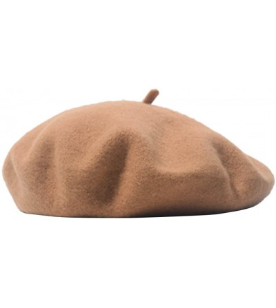 Berets Women Men Wool French Beret Solid Color Warm Beanie Hat Artist Painter Fancy Dress Costumes - Camel - CO12O7R7E0I