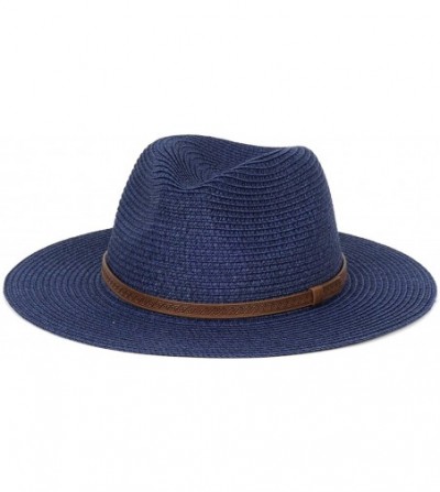 Fedoras Womens Foldable Summer Straw Hat Beach Cap Fedora Sun Beach hat UPF50+ - Fashion Navy Blue - CG18O78CLTY