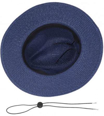 Fedoras Womens Foldable Summer Straw Hat Beach Cap Fedora Sun Beach hat UPF50+ - Fashion Navy Blue - CG18O78CLTY