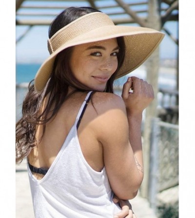 Visors Women's Summer Foldable Straw Sun Visor w/Cute Bowtie - Ribbed_natural - CK118WYLLOR