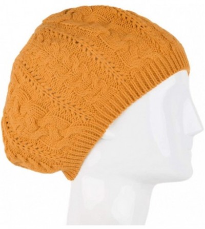 Skullies & Beanies Soft Lightweight Crochet Beret for Women Solid Color Beret Hat - One Size Slouchy Beanie - Gold - C118KCIOIWA