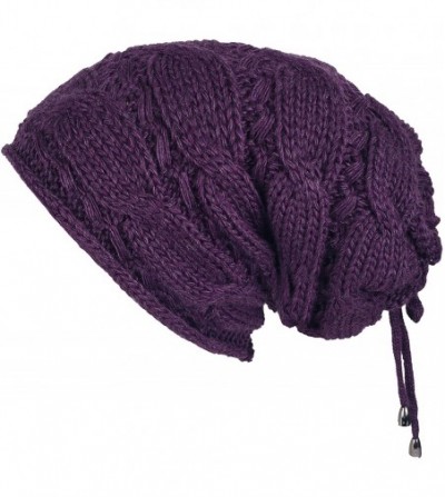 Skullies & Beanies Cable Knit Slouchy Chunky Oversized Soft Warm Winter Beanie Hat - Purple - C3186Y57338
