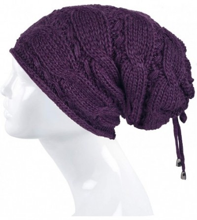 Skullies & Beanies Cable Knit Slouchy Chunky Oversized Soft Warm Winter Beanie Hat - Purple - C3186Y57338