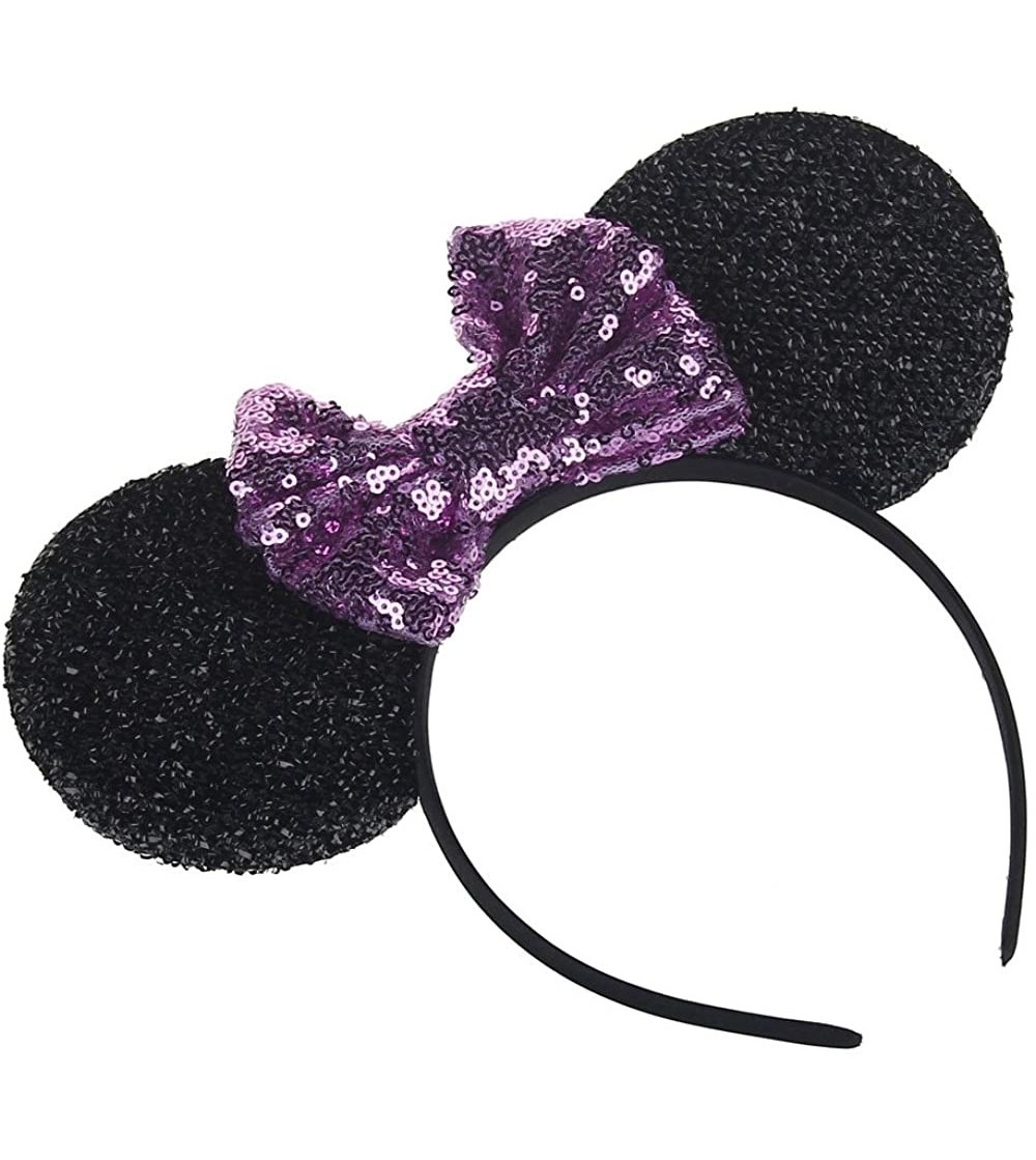 Headbands Sequins Bowknot Lovely Mouse Ears Headband Headwear for Travel Festivals - Purple - CZ18569OREQ
